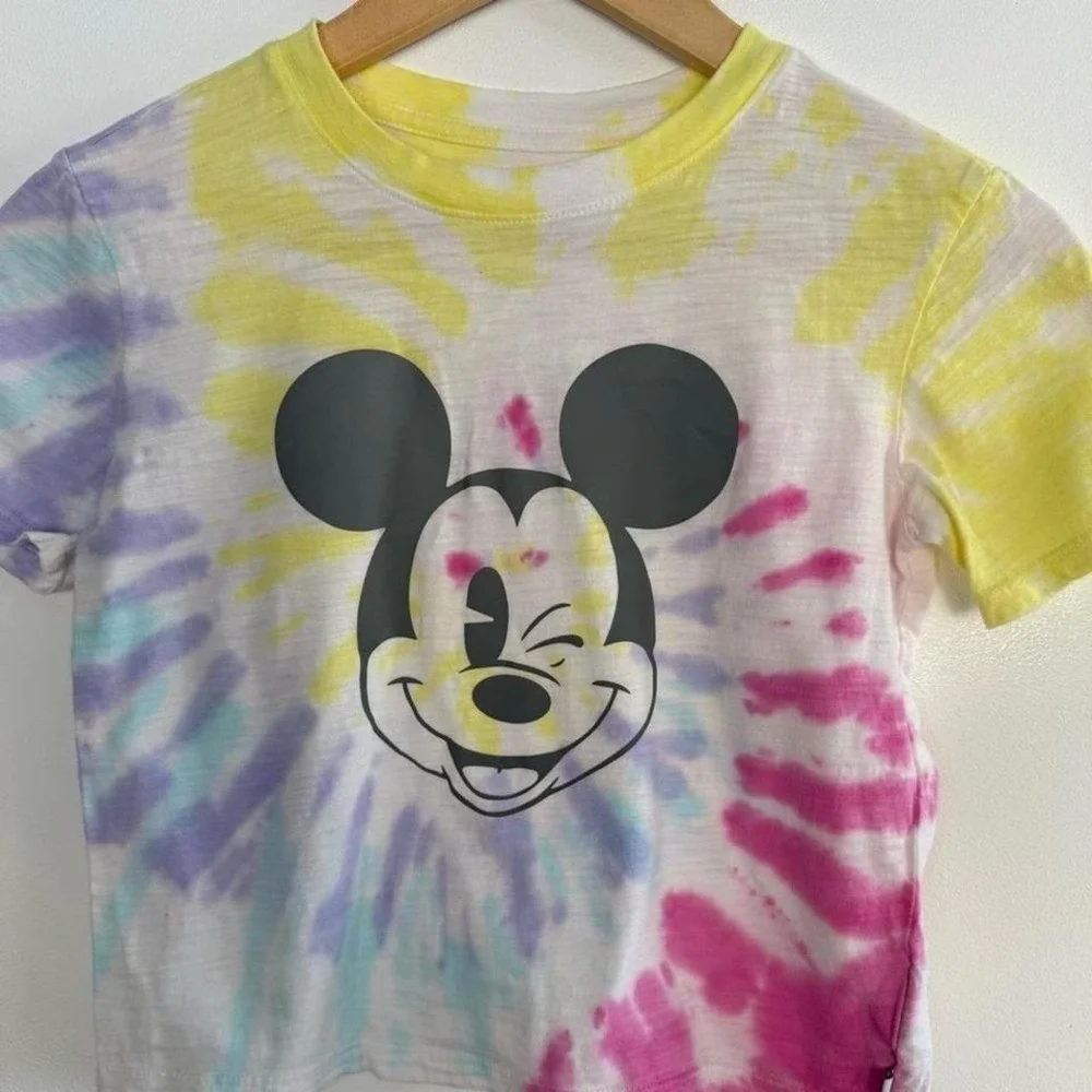 GAP Kids Disney Mickey Mouse Cropped Tie Dye Graphic T-Shirt Size M